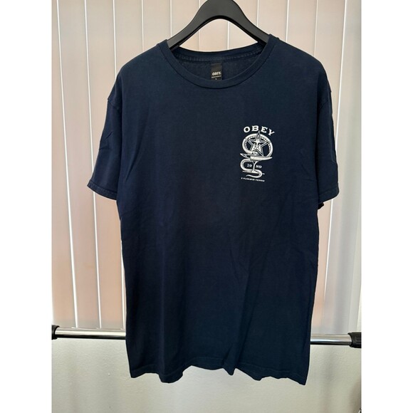Men’s OBEY  E Pluribus Venom 1989 Snake Navy Graphic Shirt Size Large - Picture 1 of 6